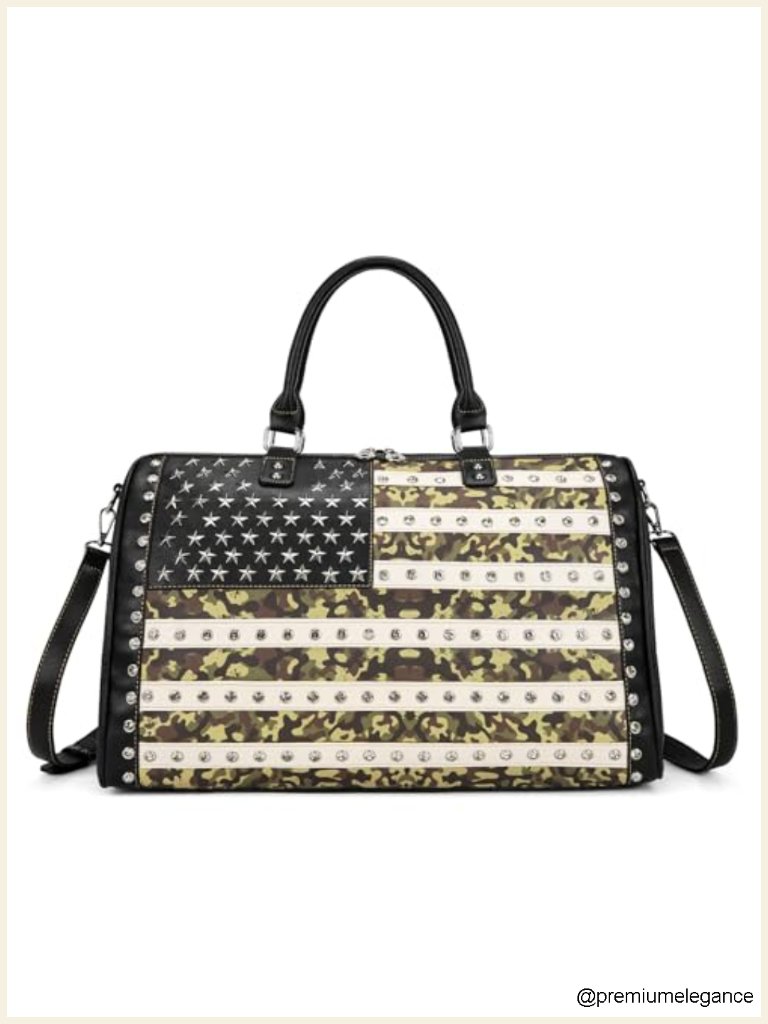 Faux Leather Studded Weekender Duffle Bag Large Carry On Travel